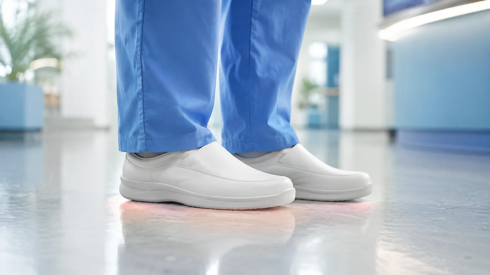Nurse resting and elevating feet after a long hospital shift