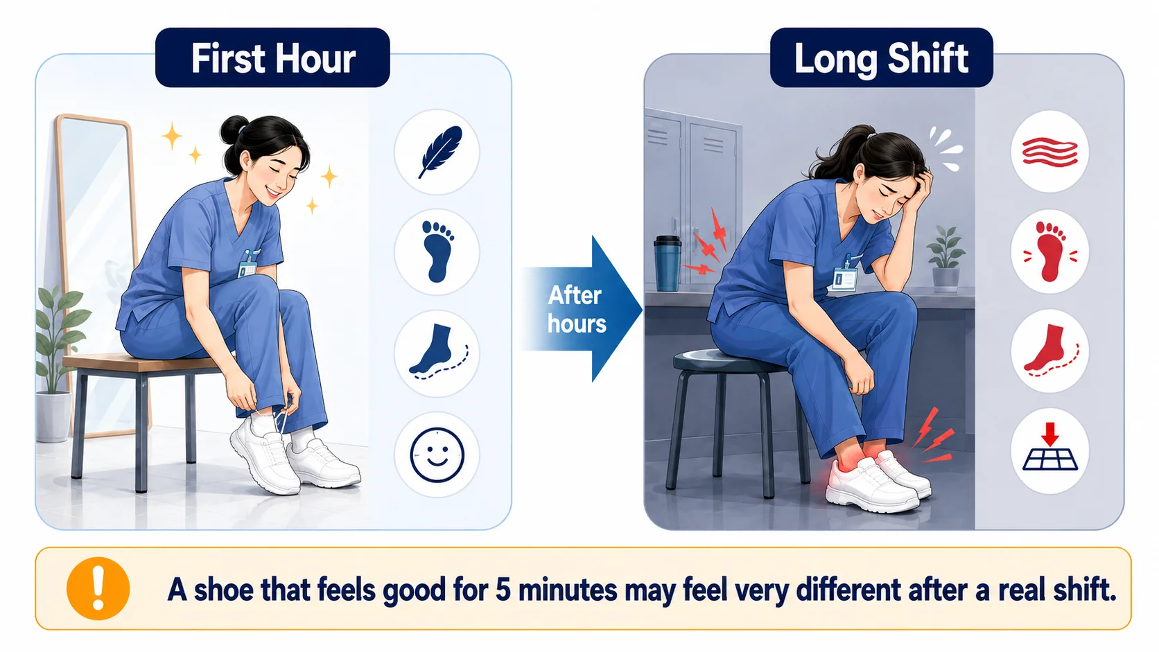 First hour comfort compared with long shift comfort in nursing shoes