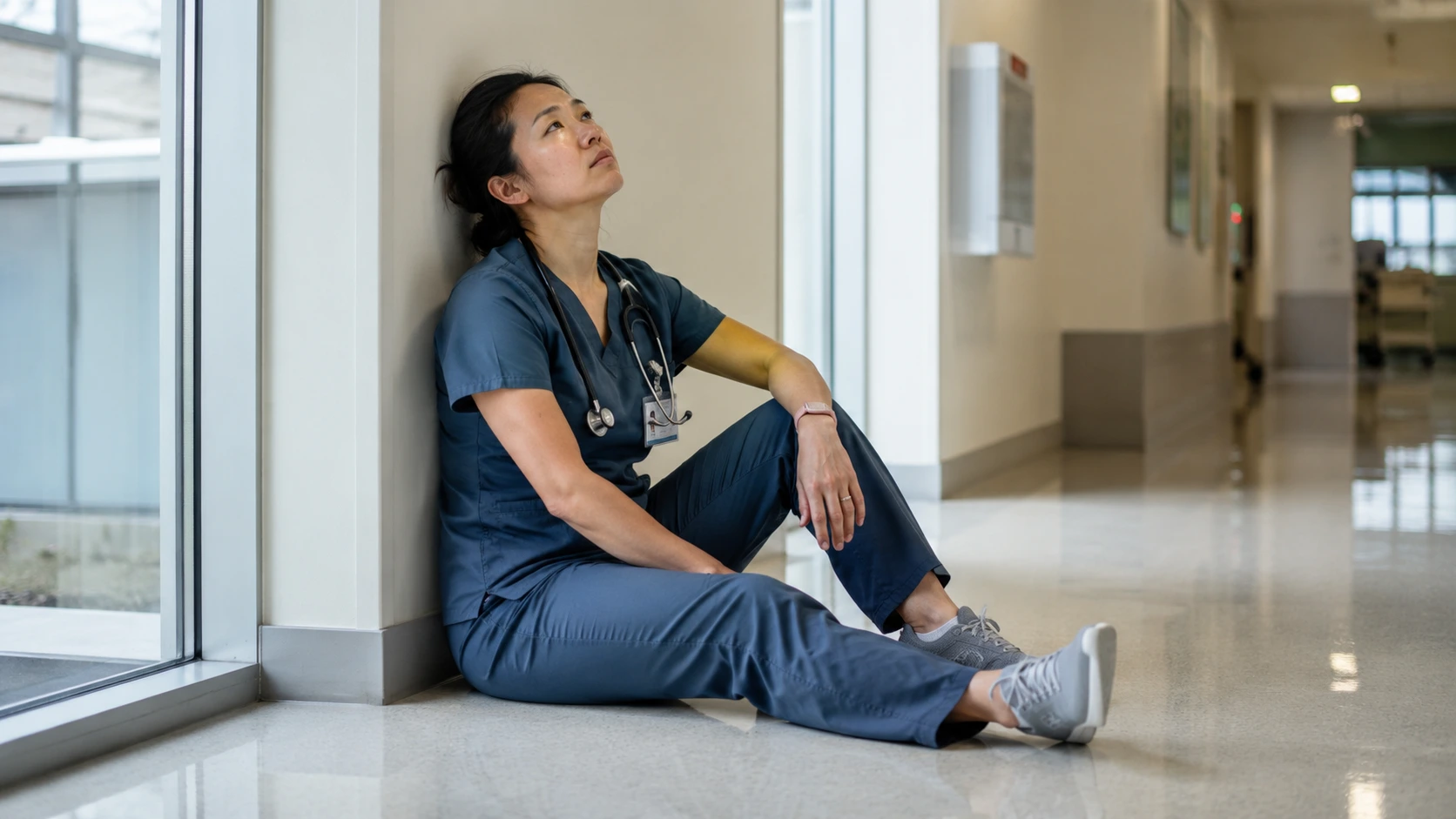 Nurse checking supportive nursing shoes for wide feet