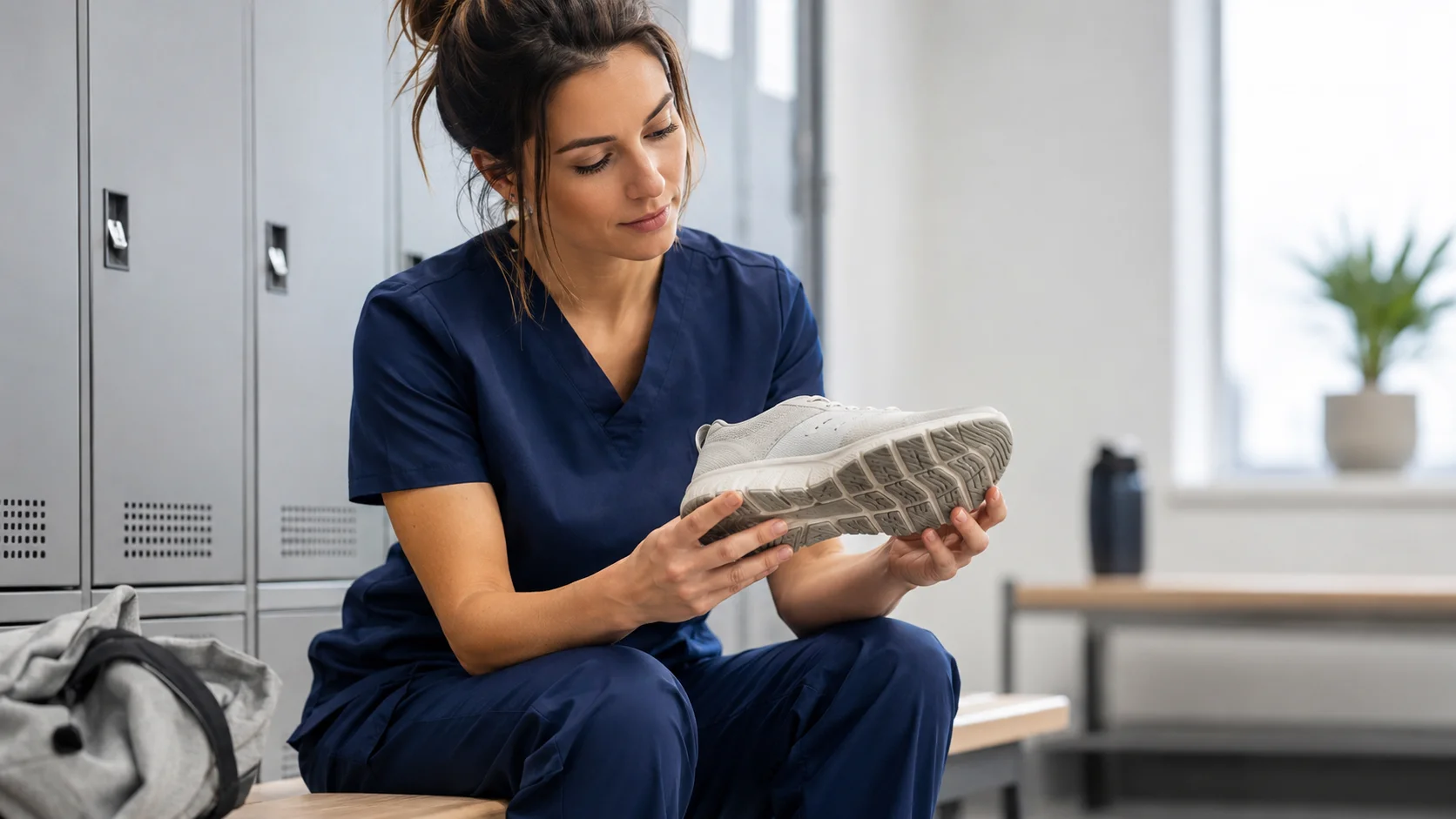Nurse checking work shoes to decide if they need replacing