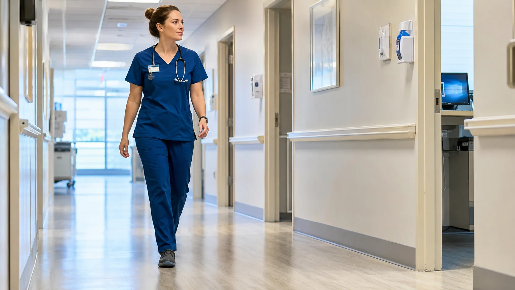 Nurse walking during a long hospital shift