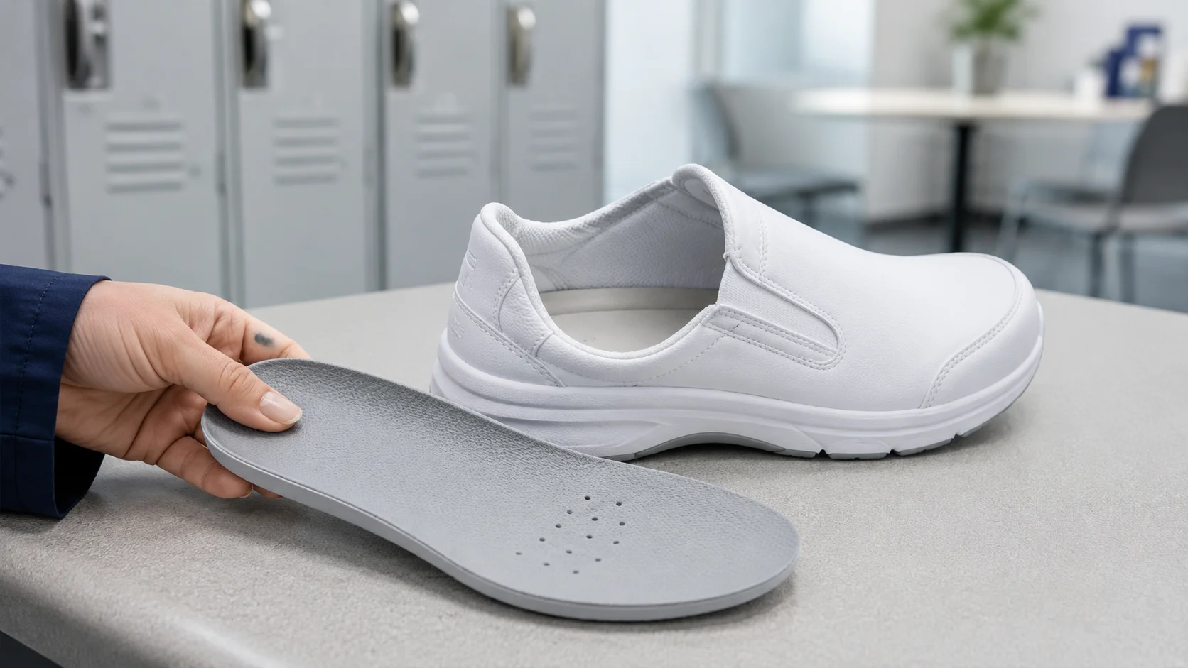 Nursing shoe with removable insole placed beside it