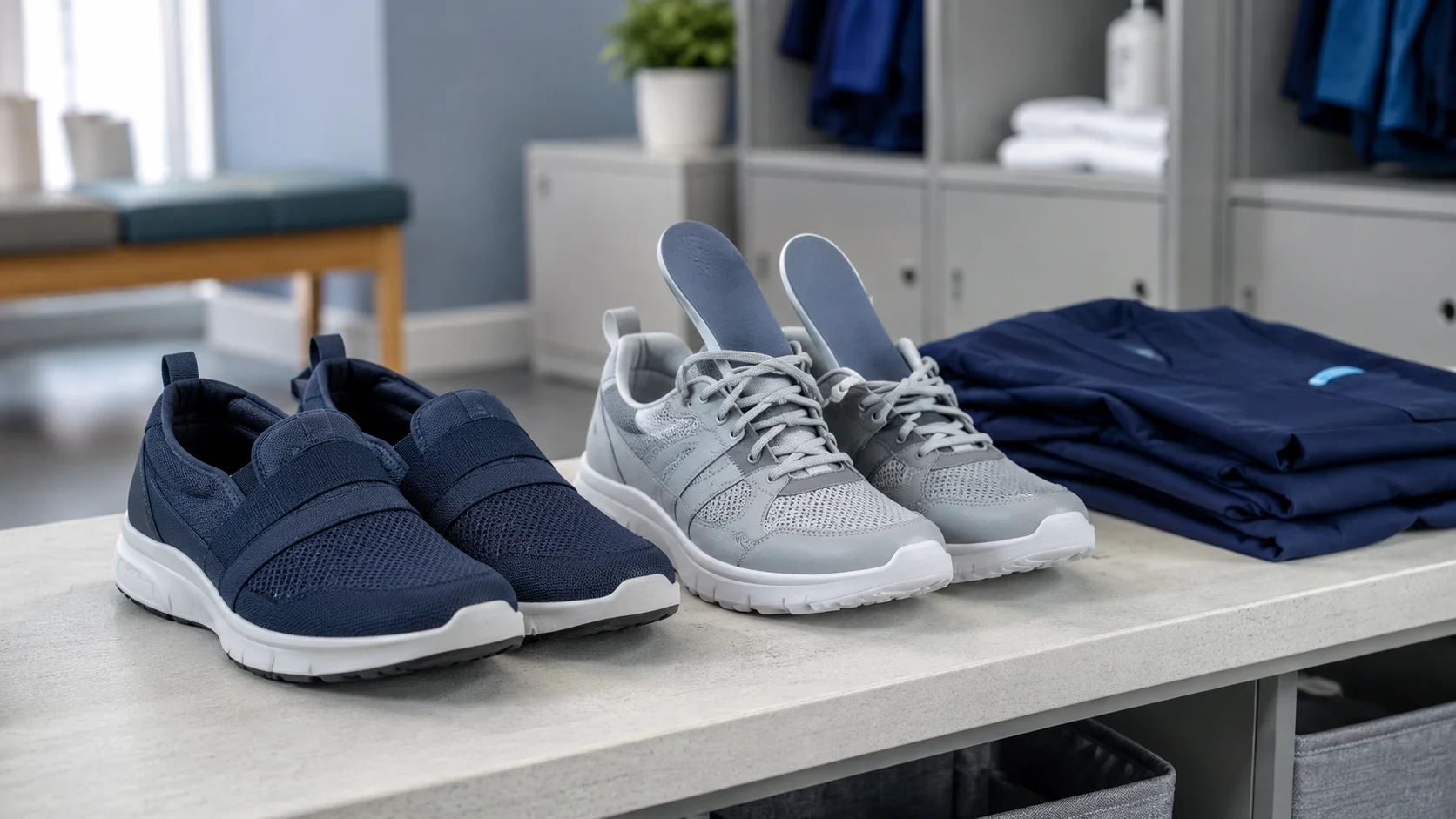 Two pairs of nursing shoes used for rotation between shifts